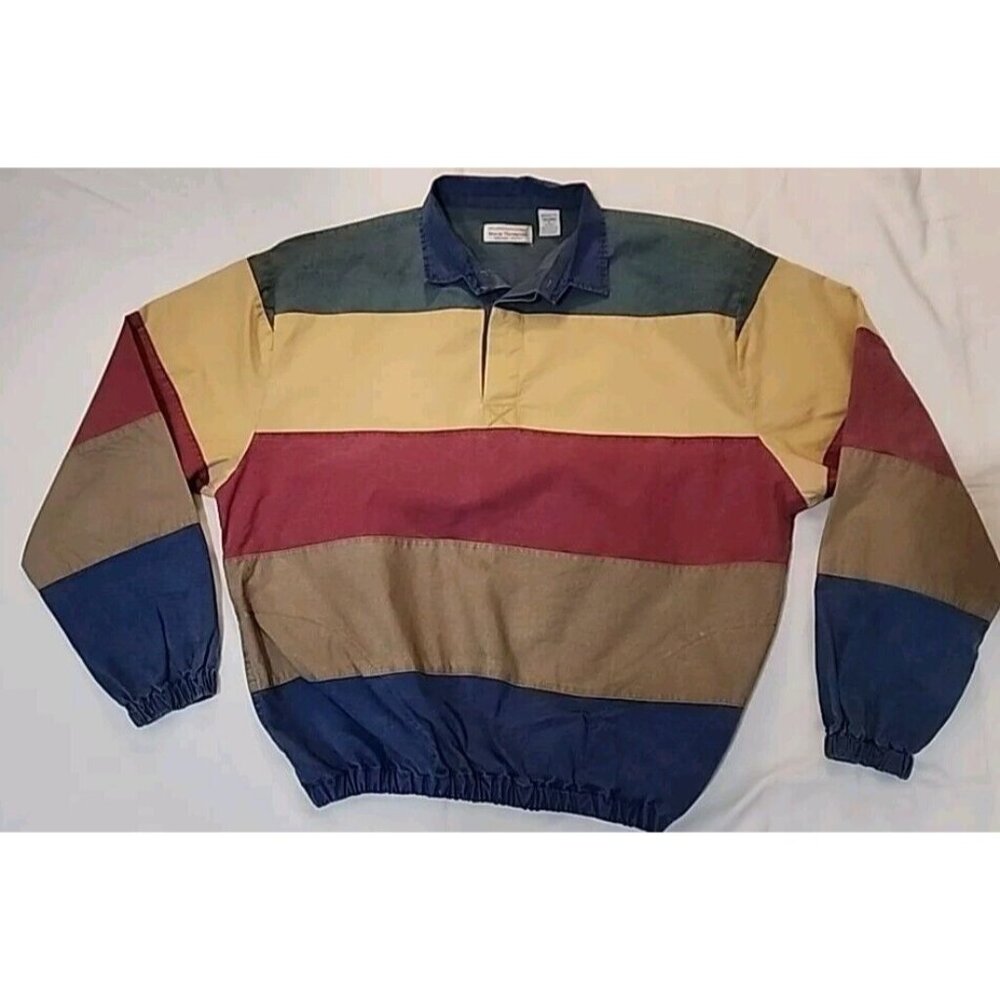 NICE Vintage Norm Thompson Long Sleeve Pullover Polo Stripe Size Large Cotton